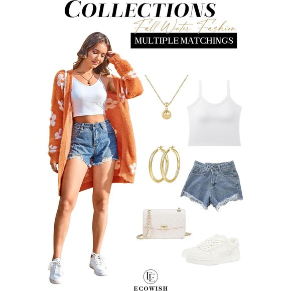 Women's Wool Blend Long Cardigan Sweater with Floral and Stripes Casual Wear - Picture 4 of 8